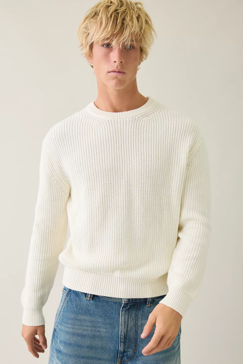 UO Acid Wash Crew Neck Sweater - Ivory