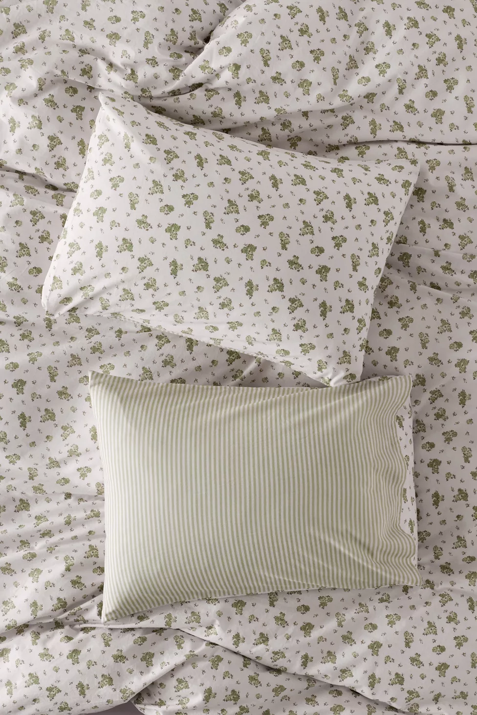 Maise Floral Patterned Reversible Sham Set - Green Floral/Stripe