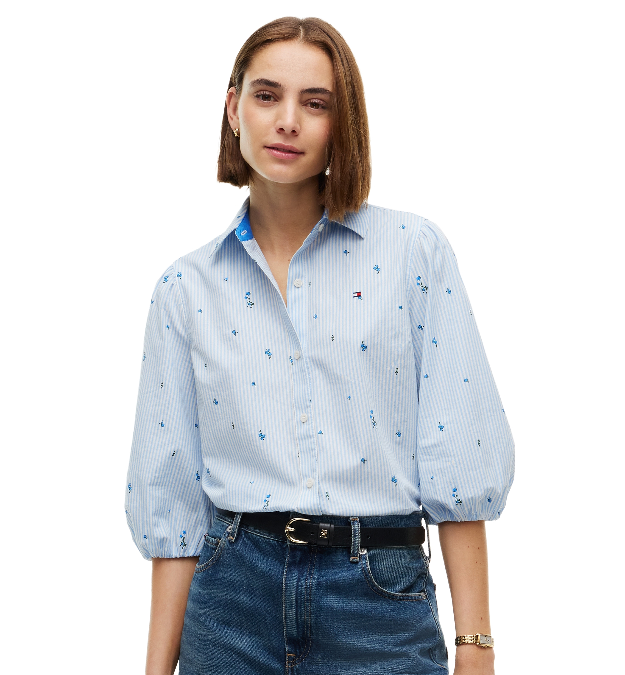 Tommy Hilfiger Women's Printed 3/4-Sleeve Shirt - Ditsy Floral Ithaca Copenhagen Blue