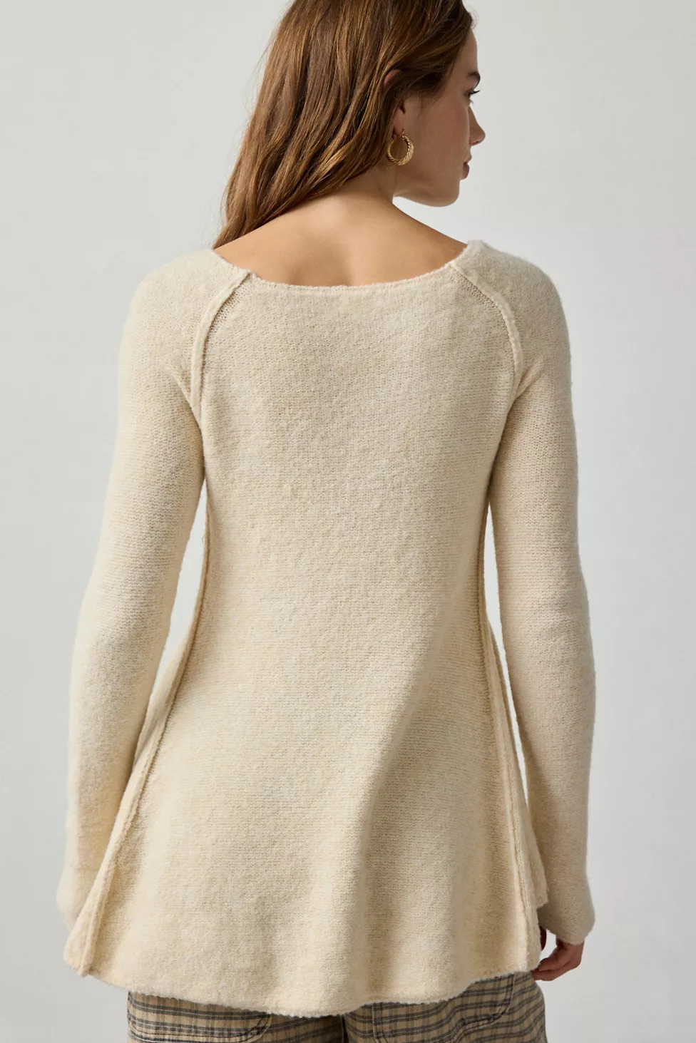BDG Angel Boatneck Fit-And-Flare Tunic Sweater - Tan