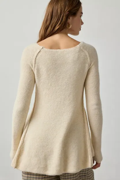 BDG Angel Boatneck Fit-And-Flare Tunic Sweater - Tan
