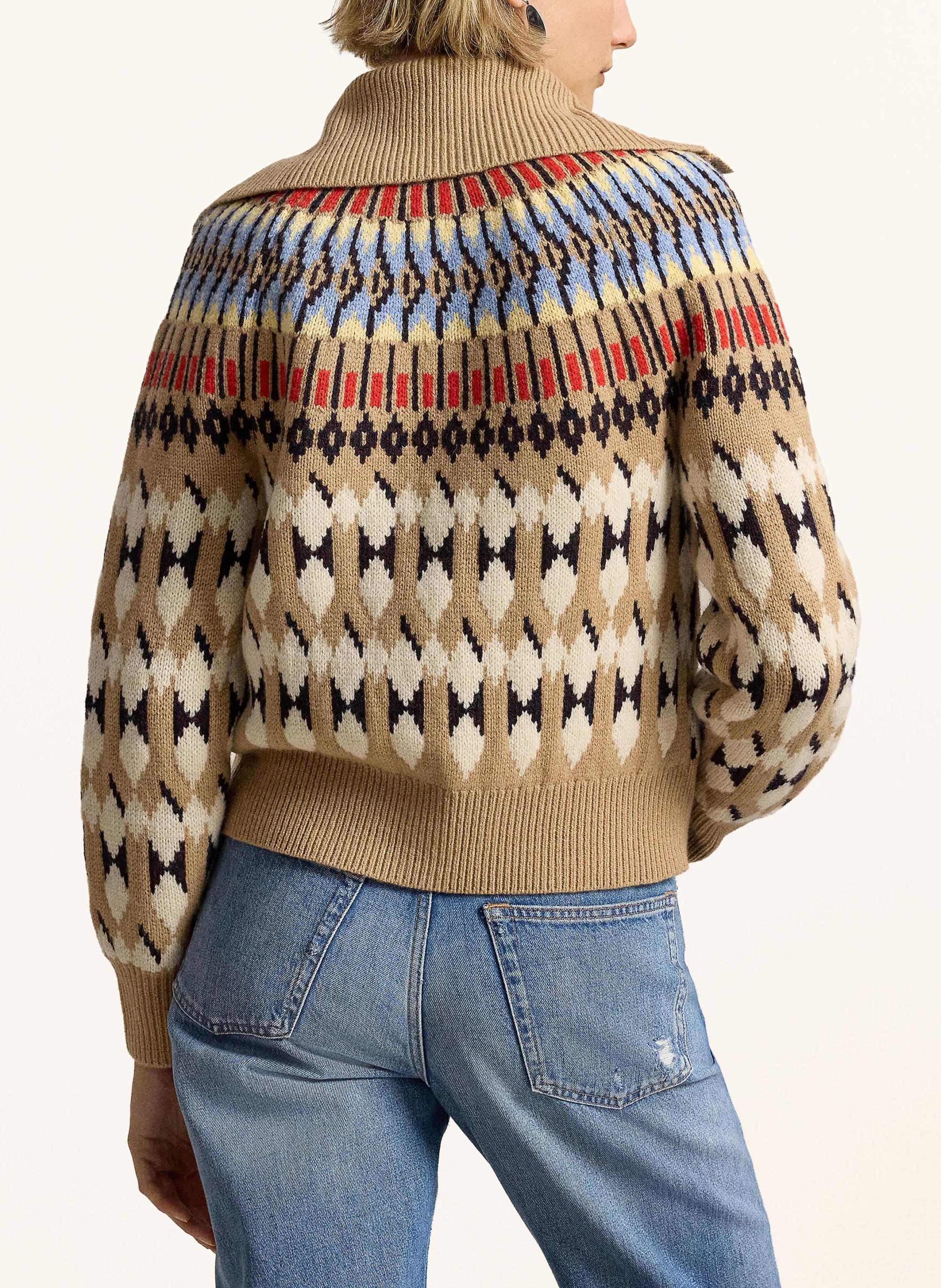 POLO RALPH LAUREN Strickjacke – BEIGE / ROT / HELLBLAU