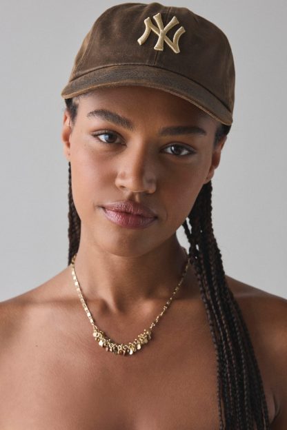 Mitchell & Ness MLB New York Yankees Faux Leather Dad Hat - Brown