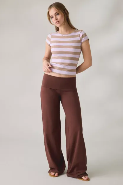 Out From Under Bec Foldover Wide Leg Pants - Chocolate