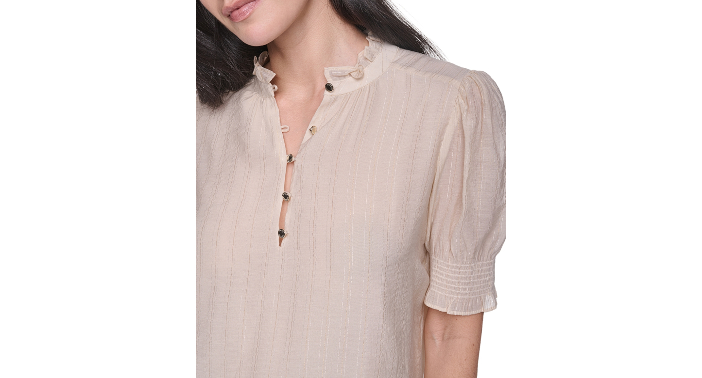 Tommy Hilfiger Women's Mock Neck Short-Sleeve Ruffle Blouse - Nude