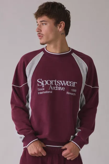 iets frans… Sporty Paneled Crew Neck Sweatshirt - Maroon