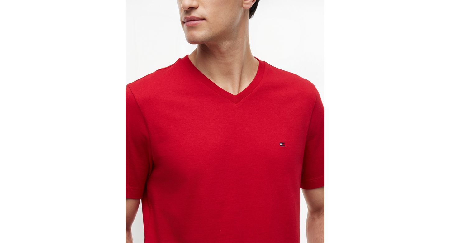 Tommy Hilfiger Men's Essential Cotton V-Neck Regular-Fit T-Shirt - Medium Red