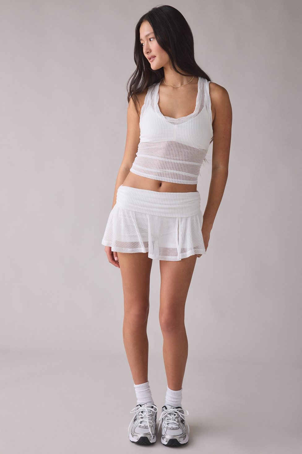 Out From Under Free Spirit Sheer Ribbed Foldover Mini Skort - White
