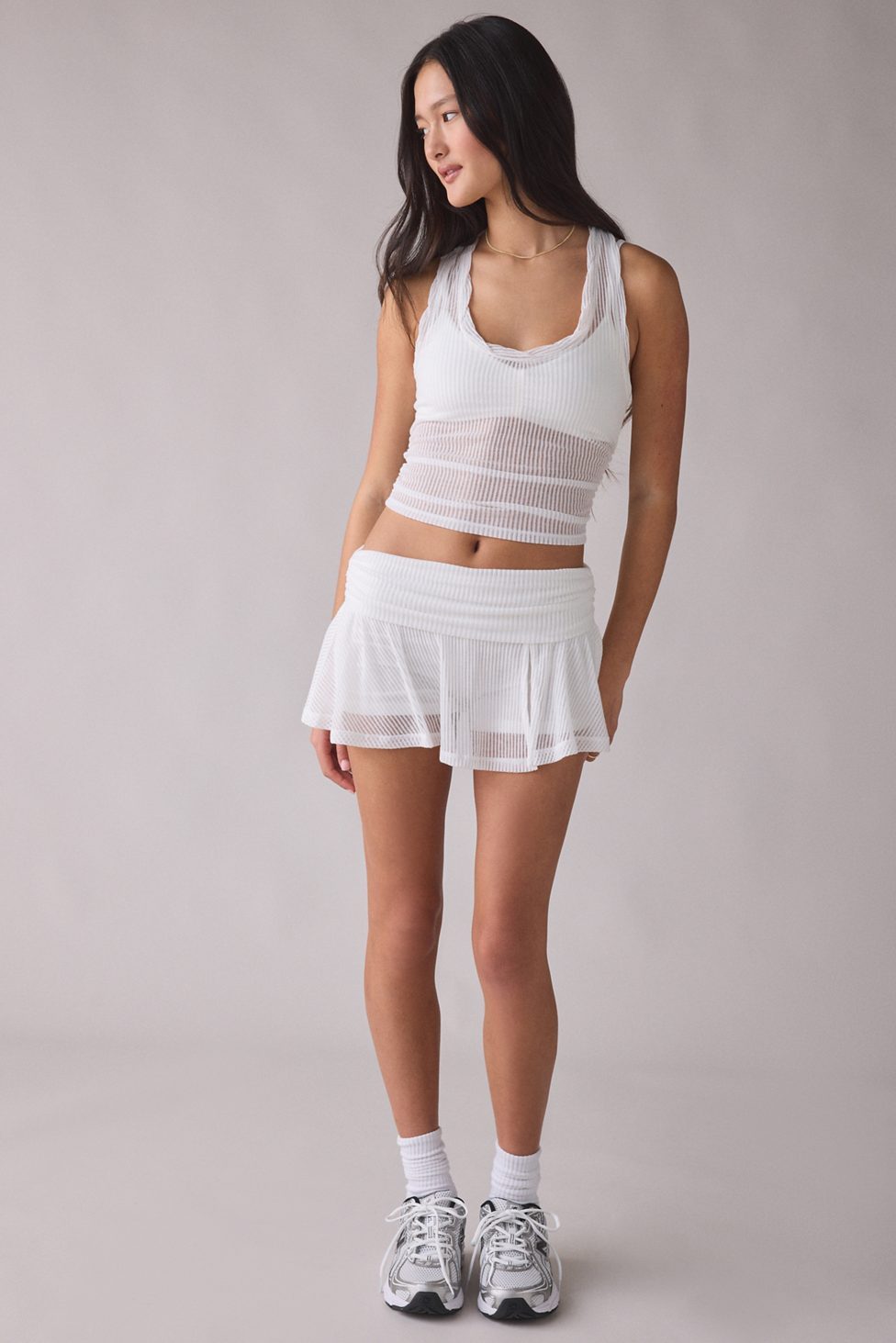 Out From Under Free Spirit Sheer Ribbed Foldover Mini Skort - White