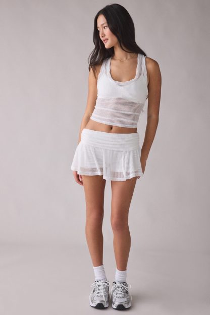 Out From Under Free Spirit Sheer Ribbed Foldover Mini Skort - White