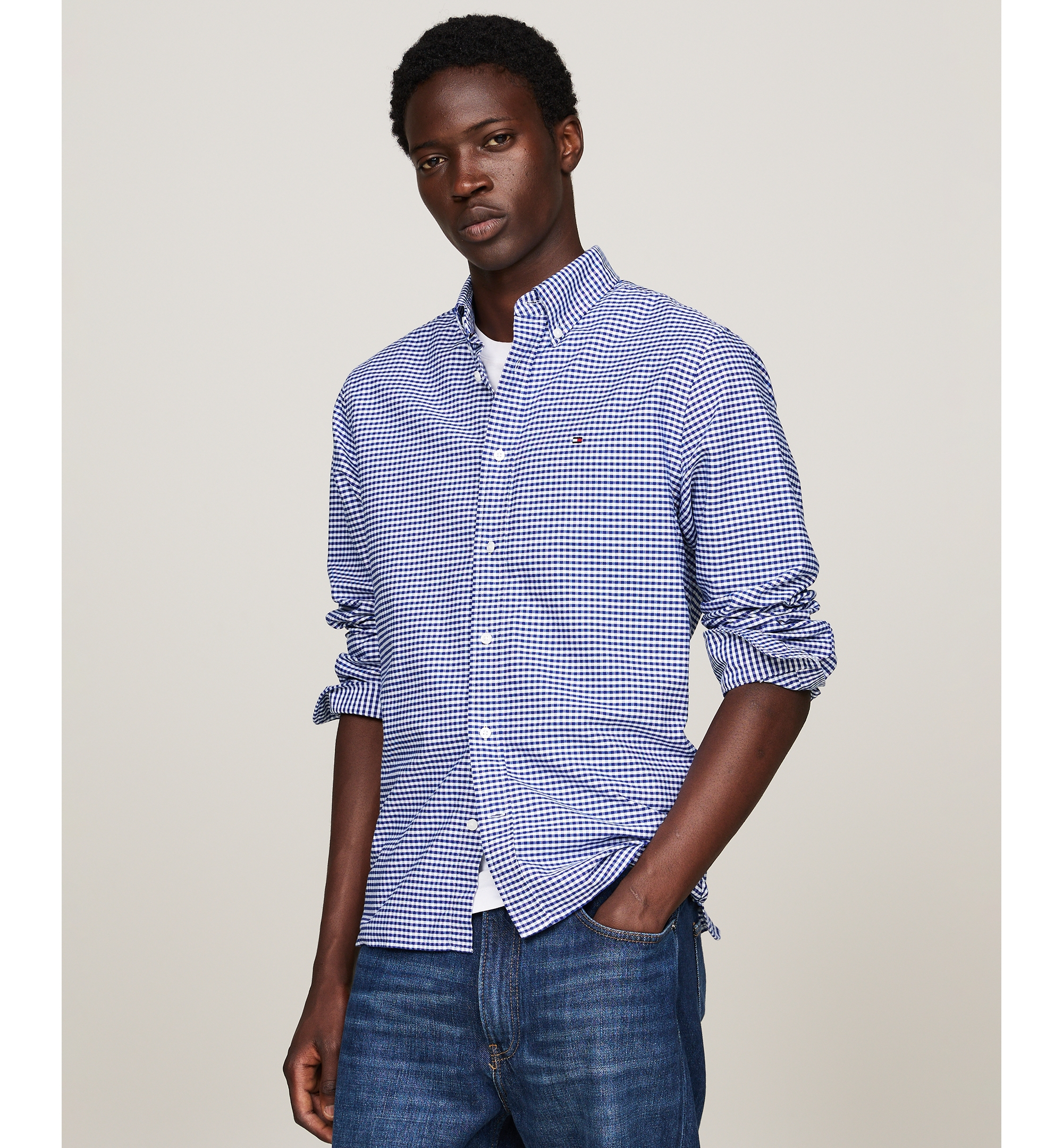 Tommy Hilfiger Men's Heritage Oxford Long-Sleeve Gingham Shirt - Royal Blue/Check