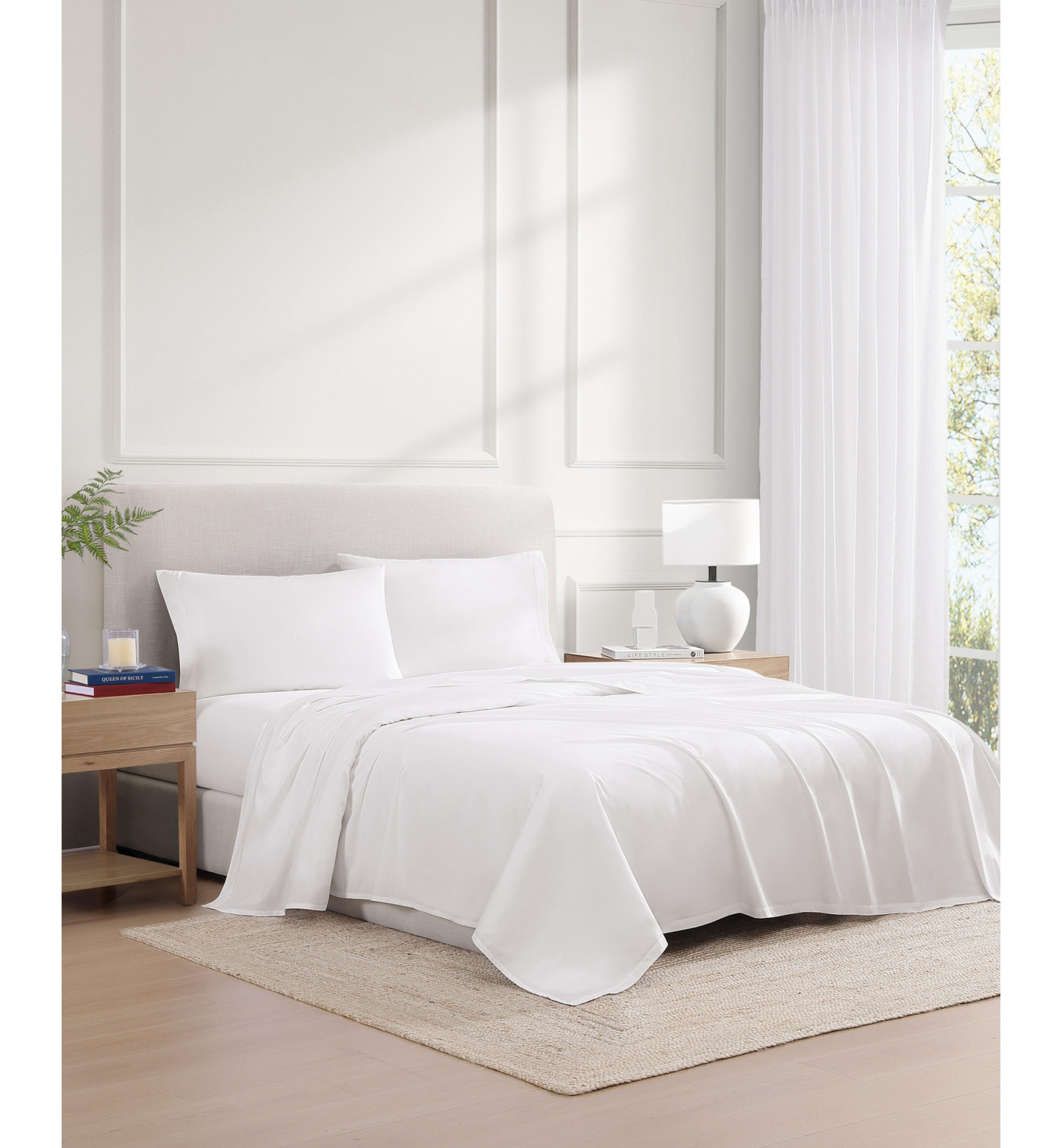 Tommy Hilfiger Solid 200-Thread Count Hem Stripe Cotton Percale Sheet Set - White