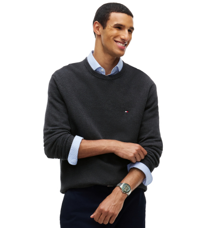 Tommy Hilfiger Men's Essential Texture Cotton Crewneck Sweater - Dark Gray Heather
