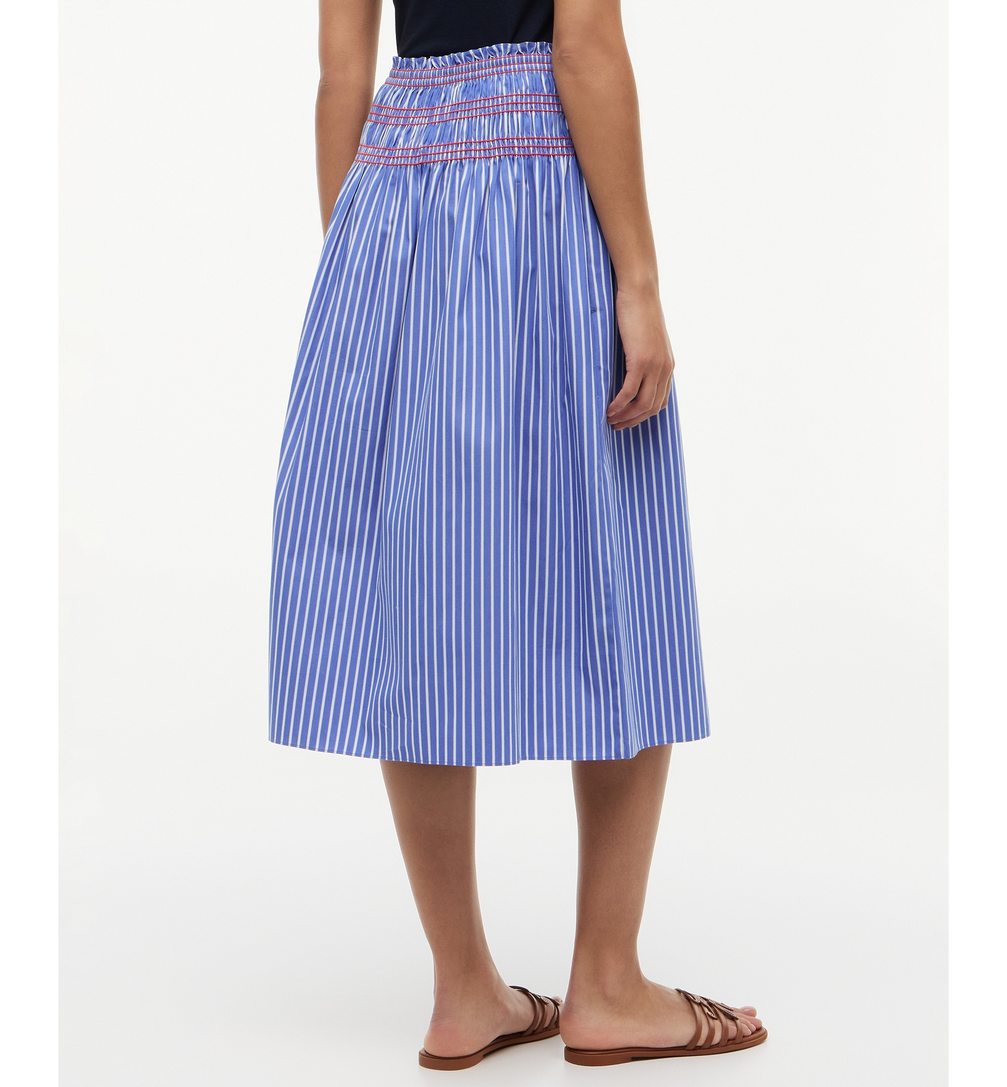 Tommy Hilfiger Women's Cotton Smocked Striped Midi Skirt - Smocking Stripe