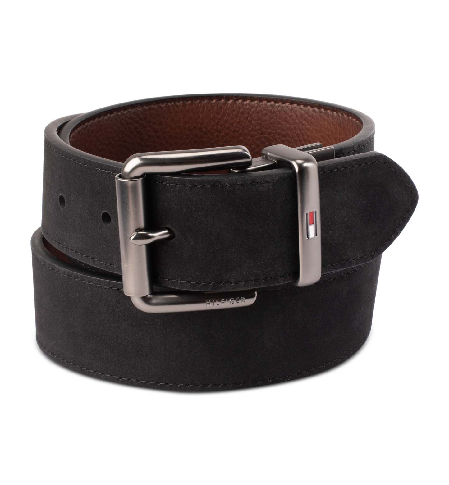 38MM Tommy Hilfiger Men’s Two-In-One Reversible Casual Matte and Pebbled Belt - Brown / Black