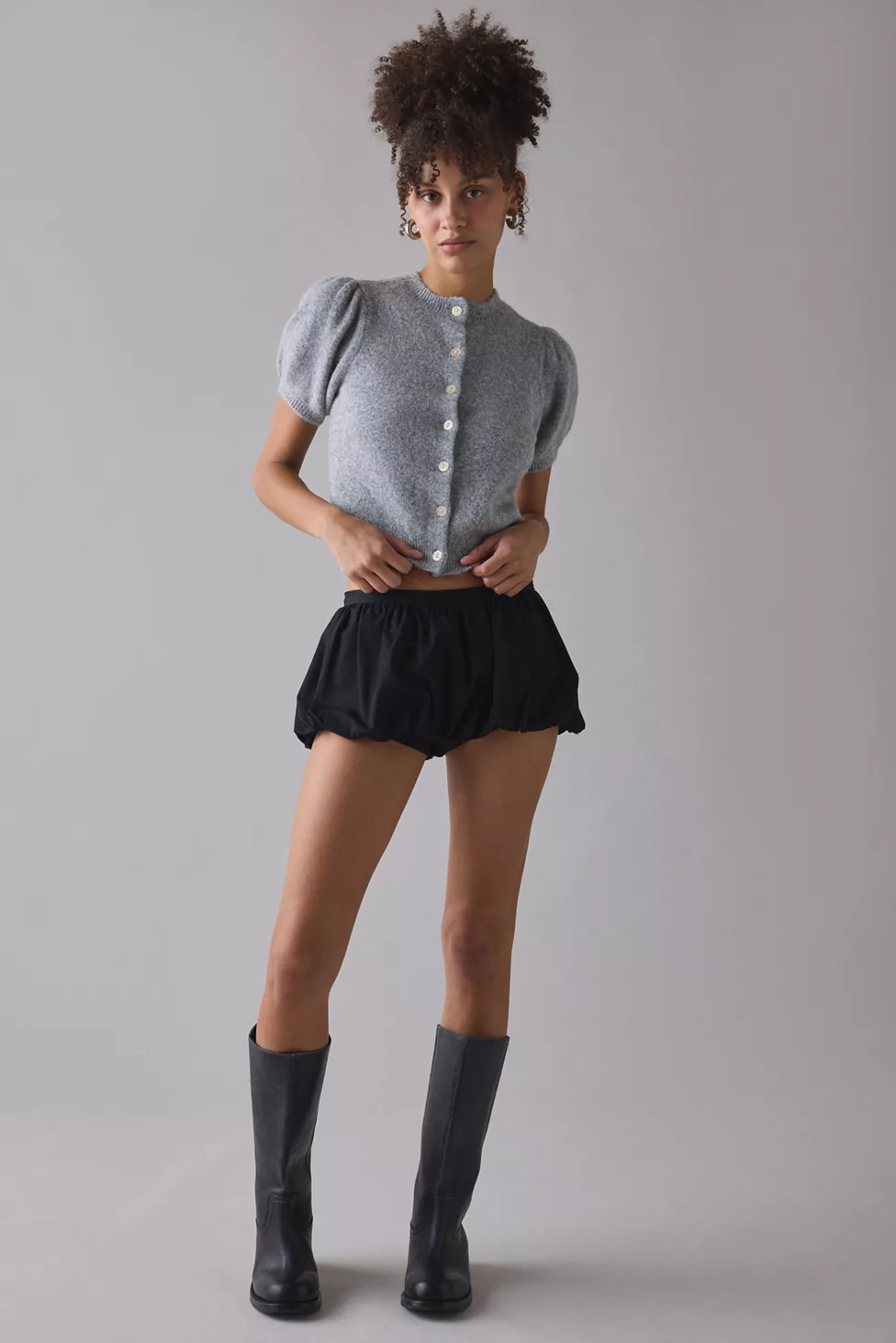 Kimchi Blue Kate Puff Short Sleeve Cardigan - Grey
