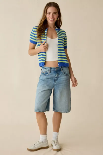 Kimchi Blue Rachel Short Sleeve Cardigan - Blue Multi
