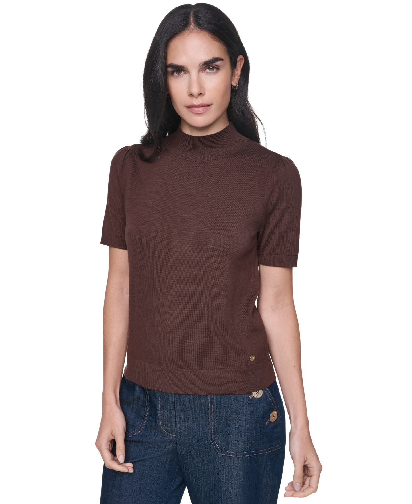 Tommy Hilfiger Women's Short-Sleeve Mock-Neck Puff-Sleeve Sweater - Chicory