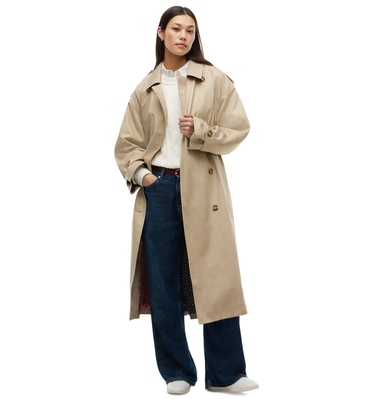 Tommy Hilfiger Women's American Icons Oversized Double-Breasted Trench Coat, Macy's Exclusive - Beige