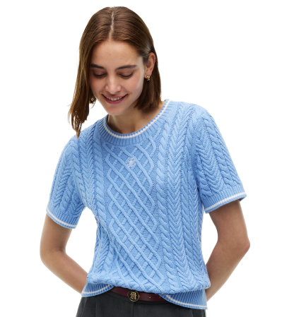 Tommy Hilfiger Women's Heritage Cable-Knit Short-Sleeve Sweater - Cloudy Blue