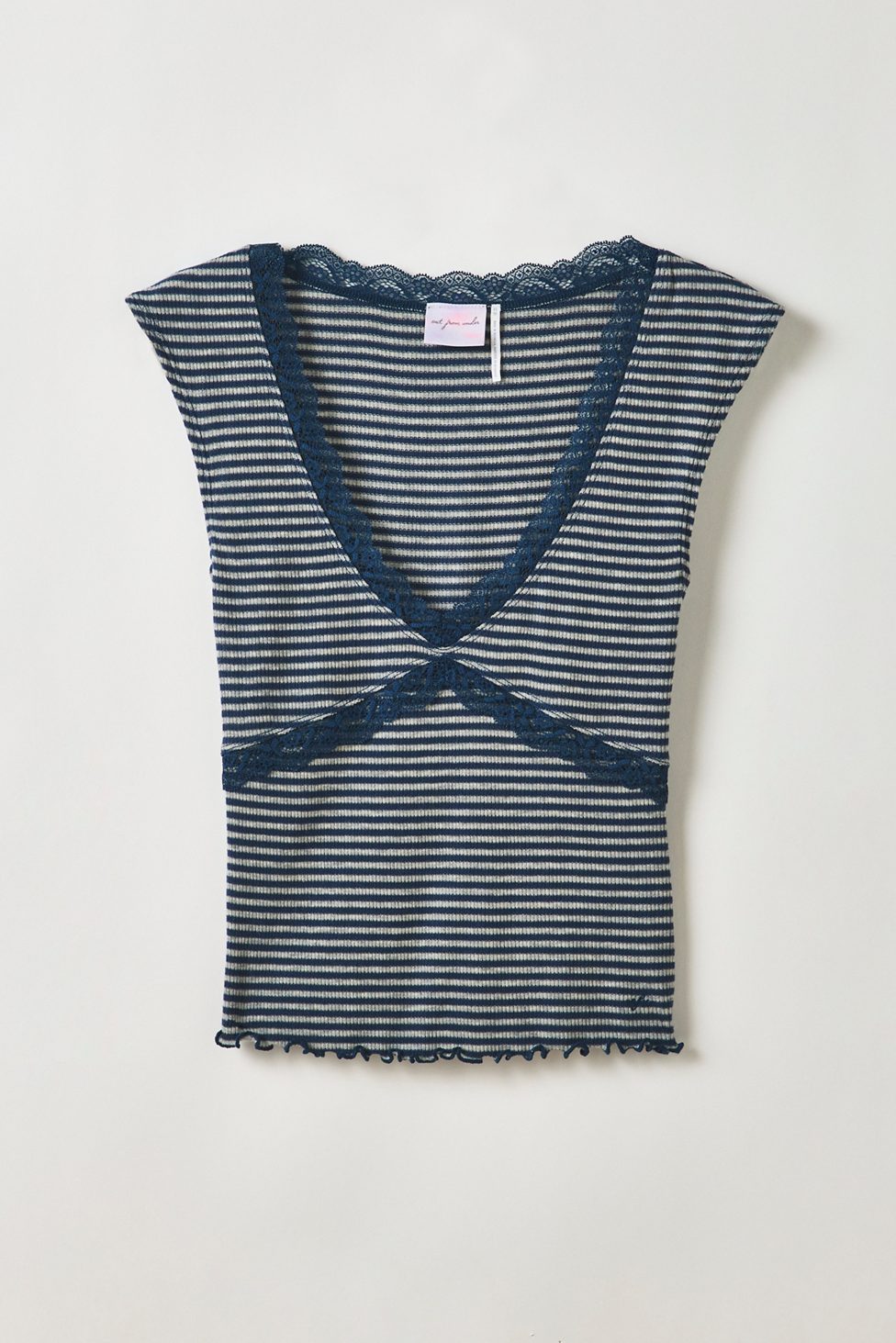 Out From Under Diana Plunging Lace Trim Cap Sleeve Top - Blue Multi