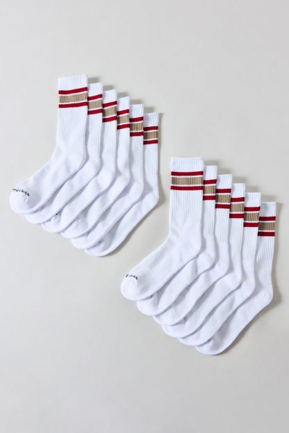 Standard Cloth Athletic Stripe Crew Socks 6-Pack - White