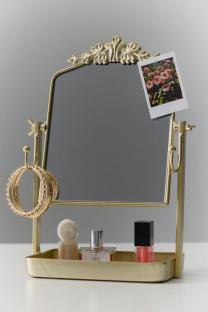 Fleur Catch-All Tray & Tabletop Swing Mirror - Gold