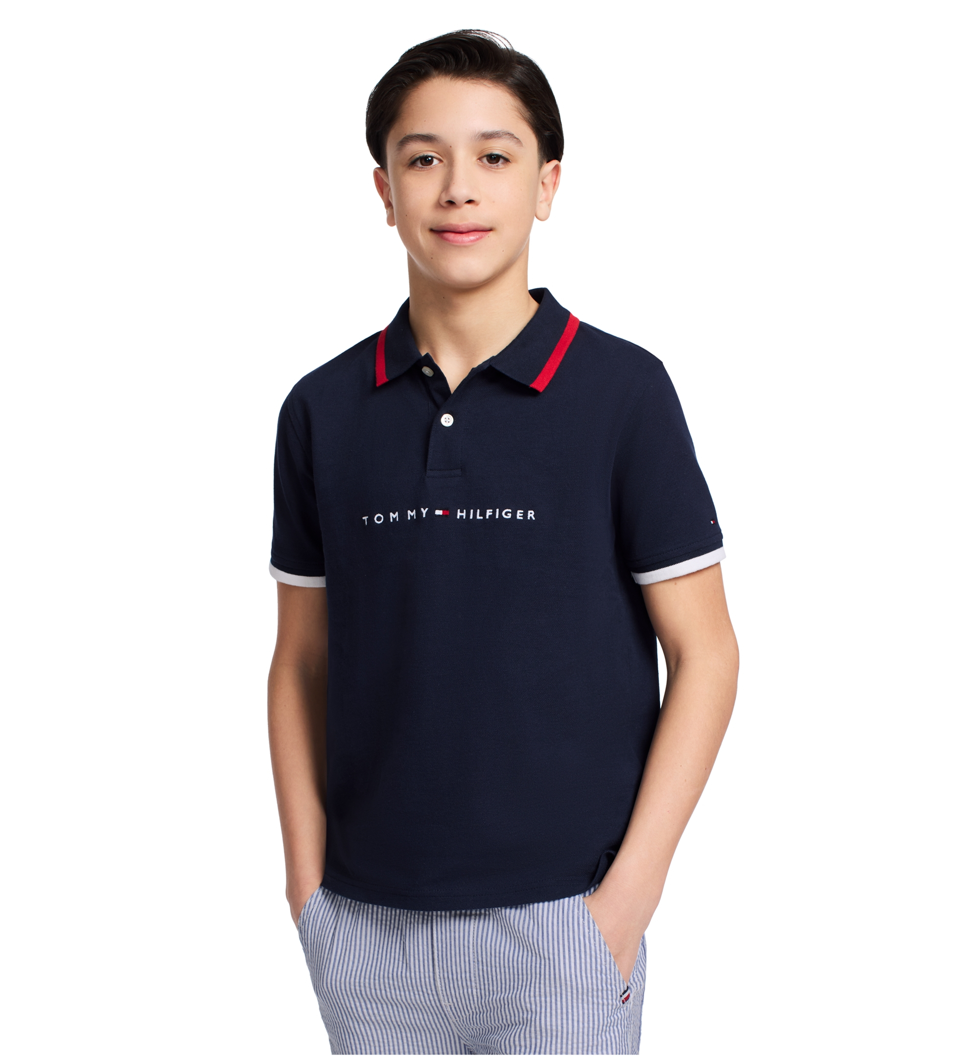 Tommy Hilfiger Boys' 8-20 Tomas Short-Sleeve Tipped Polo Shirt - Navy Blazer