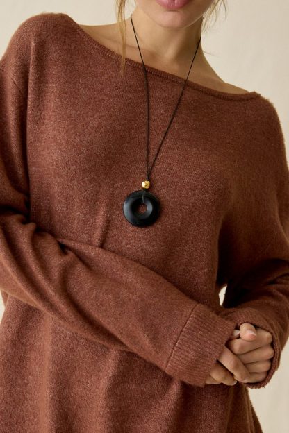 UO Nola Oversized Off-The-Shoulder Sweater - Dark Brown