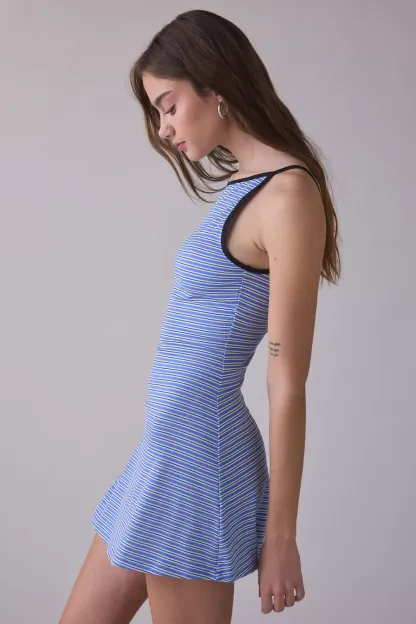 BDG Boardwalk Striped Scoop-Back Tank Mini Dress - Blue