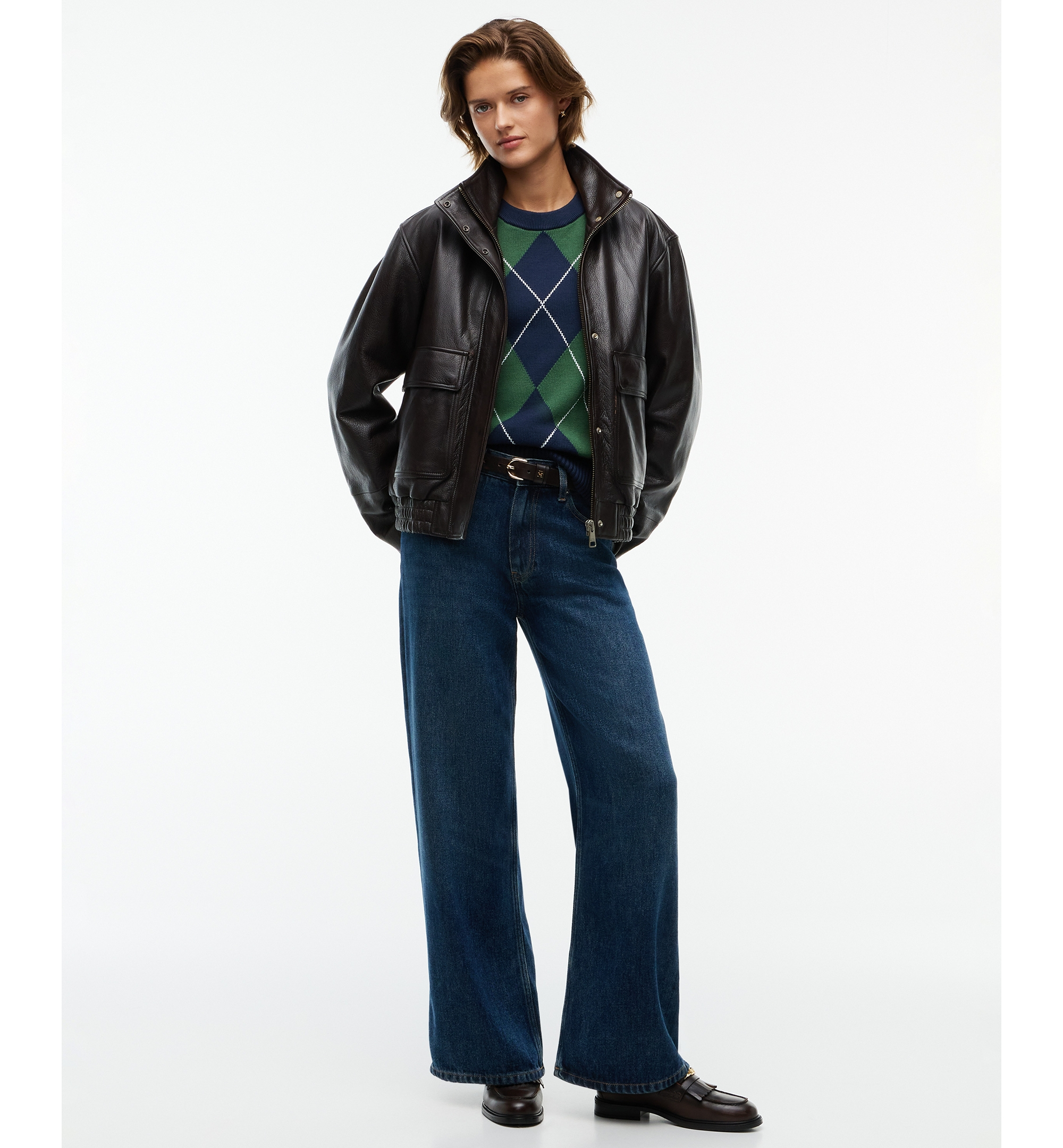 Tommy Hilfiger Women's Tartan Argyle Crewneck Long-Sleeve Sweater - Argyle Deep Evergreen Dark Blue