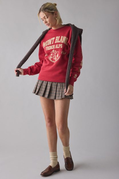 Mont Blanc Ski Club Crest Graphic Crew Neck Pullover - Red