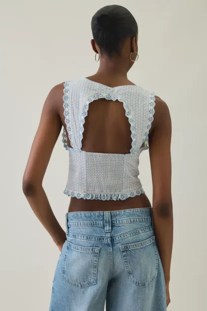 Kimchi Blue It's A Vibe Eyelet Lace Trim Corset Tank Top - Blue Multi