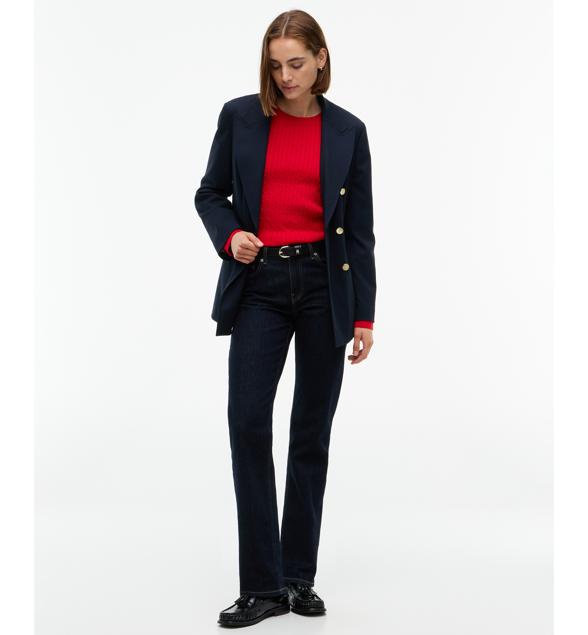 Tommy Hilfiger Women's Fine Gauge Cable-Knit Crewneck Sweater - Red