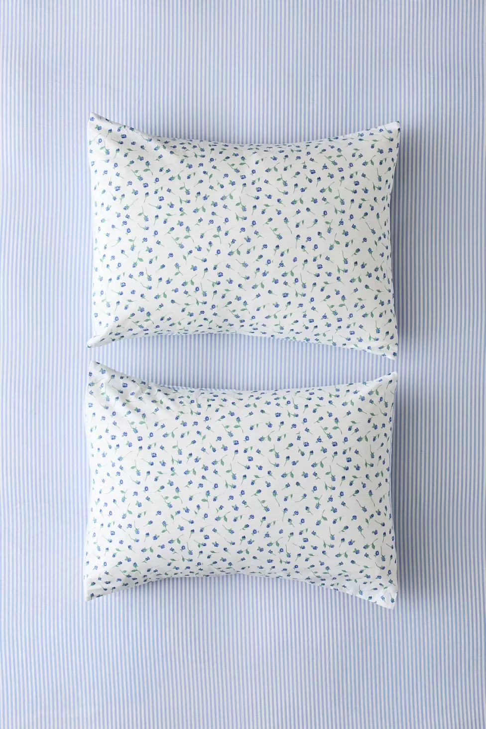 Maise Floral Patterned Reversible Sham Set - Blue Flora/Stripe