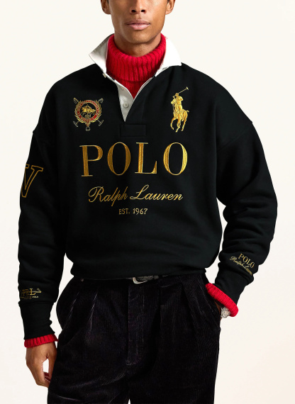 POLO RALPH LAUREN Sweat-Poloshirt – SCHWARZ / GOLD / WEISS