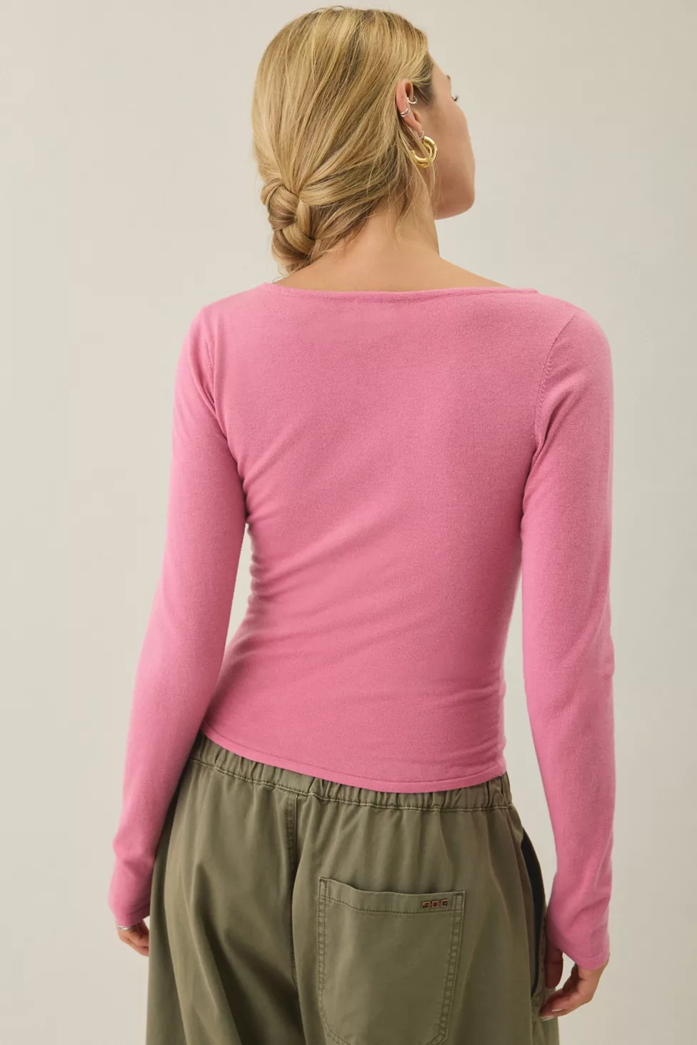 BDG Sutton Slanted Asymmetric Button Cardigan - Pink