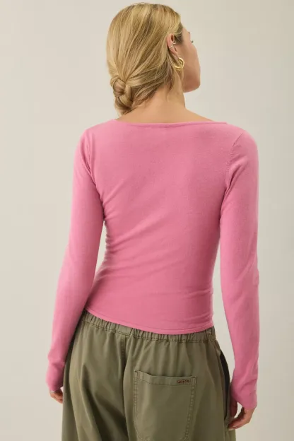 BDG Sutton Slanted Asymmetric Button Cardigan - Pink