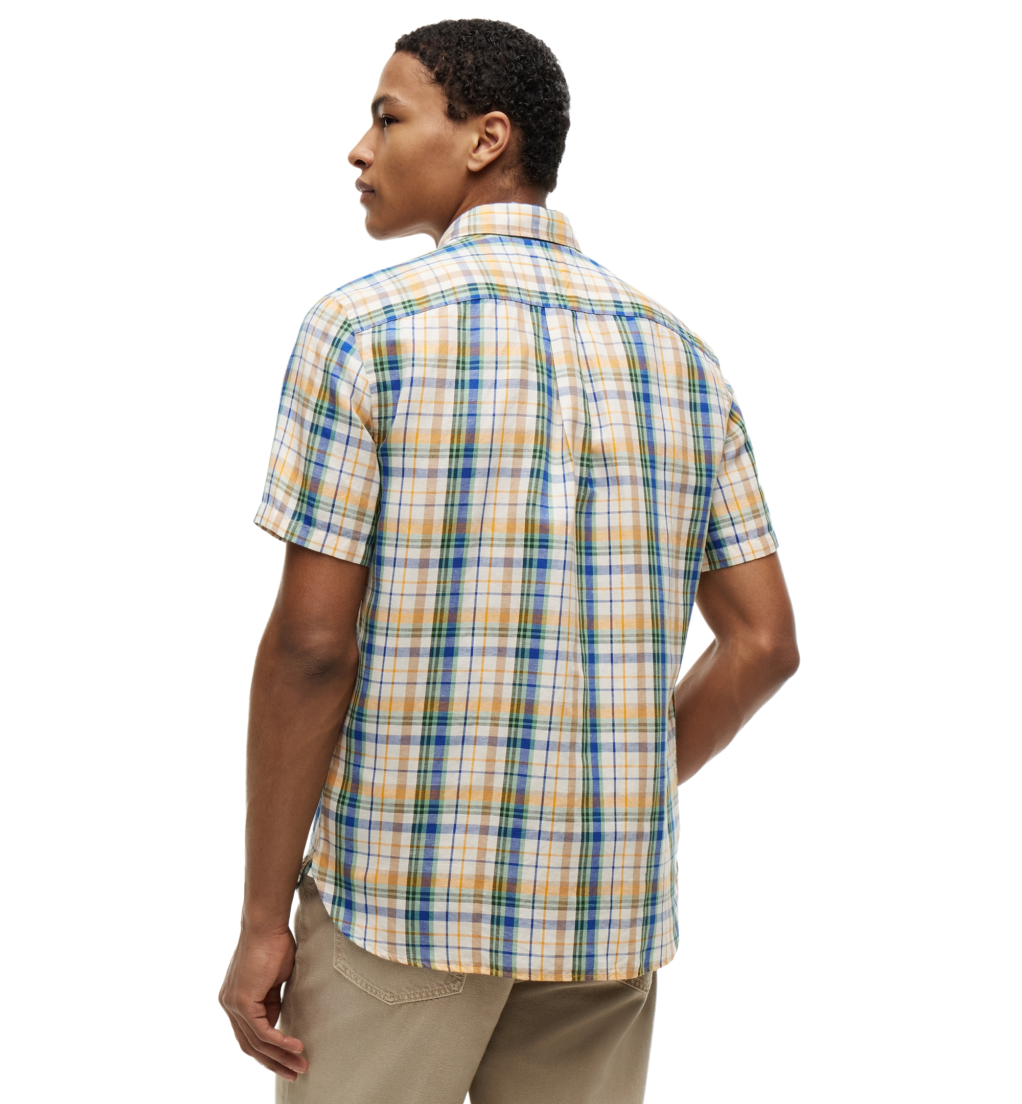 Tommy Hilfiger Men's Linen Blend Madras Short-Sleeve Shirt - Ivory Petal / Check
