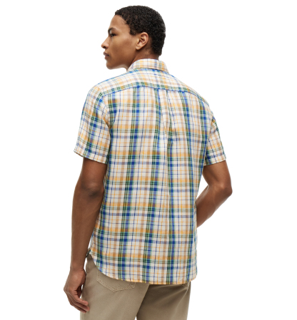 Tommy Hilfiger Men's Linen Blend Madras Short-Sleeve Shirt - Ivory Petal / Check