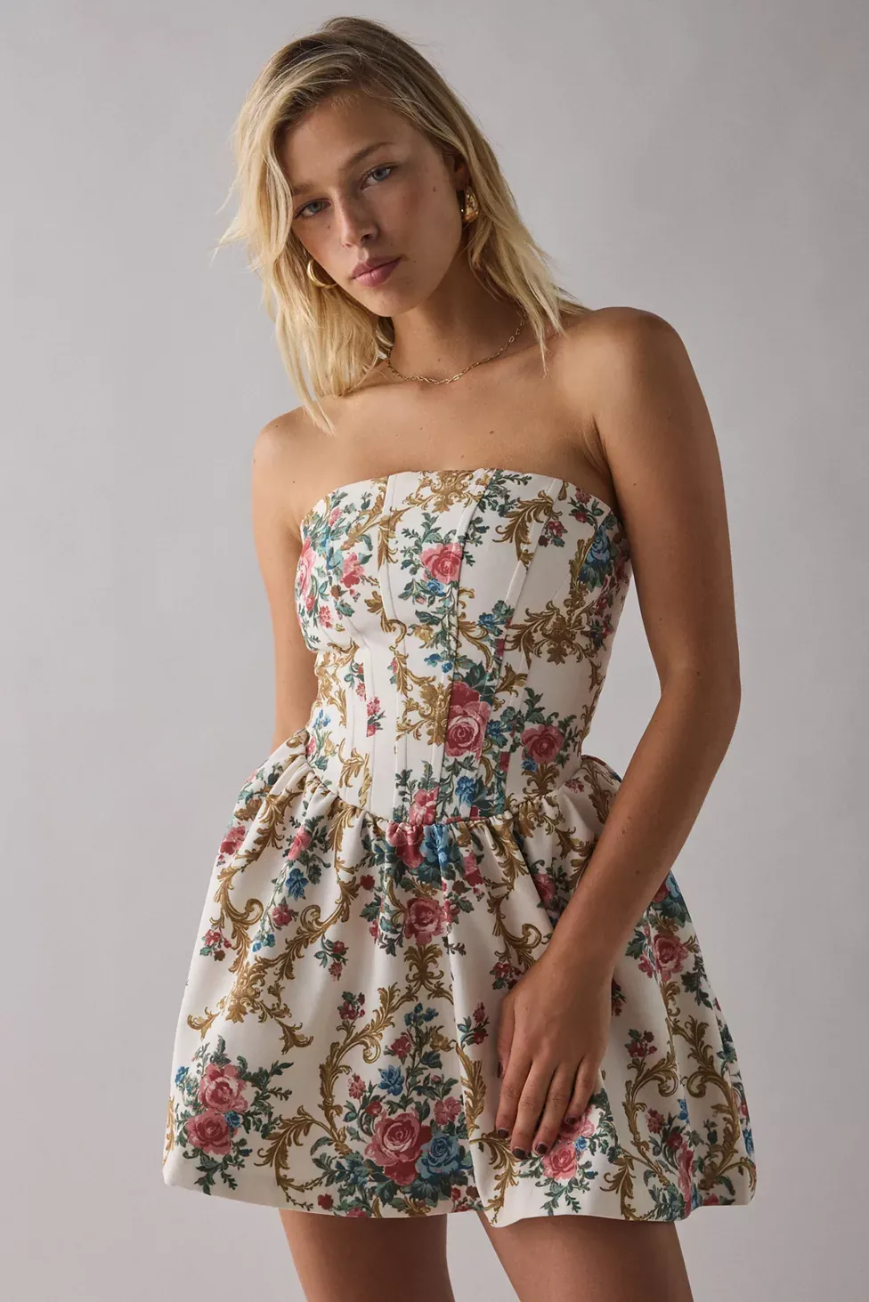 Kimchi Blue Sugar Plum Strapless Corset Mini Dress - Neutral Multi