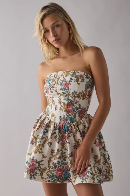 Kimchi Blue Sugar Plum Strapless Corset Mini Dress - Neutral Multi