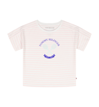 Tommy Hilfiger Girls' 7-16 Round Neck Stripe T-Shirt - Light Pink
