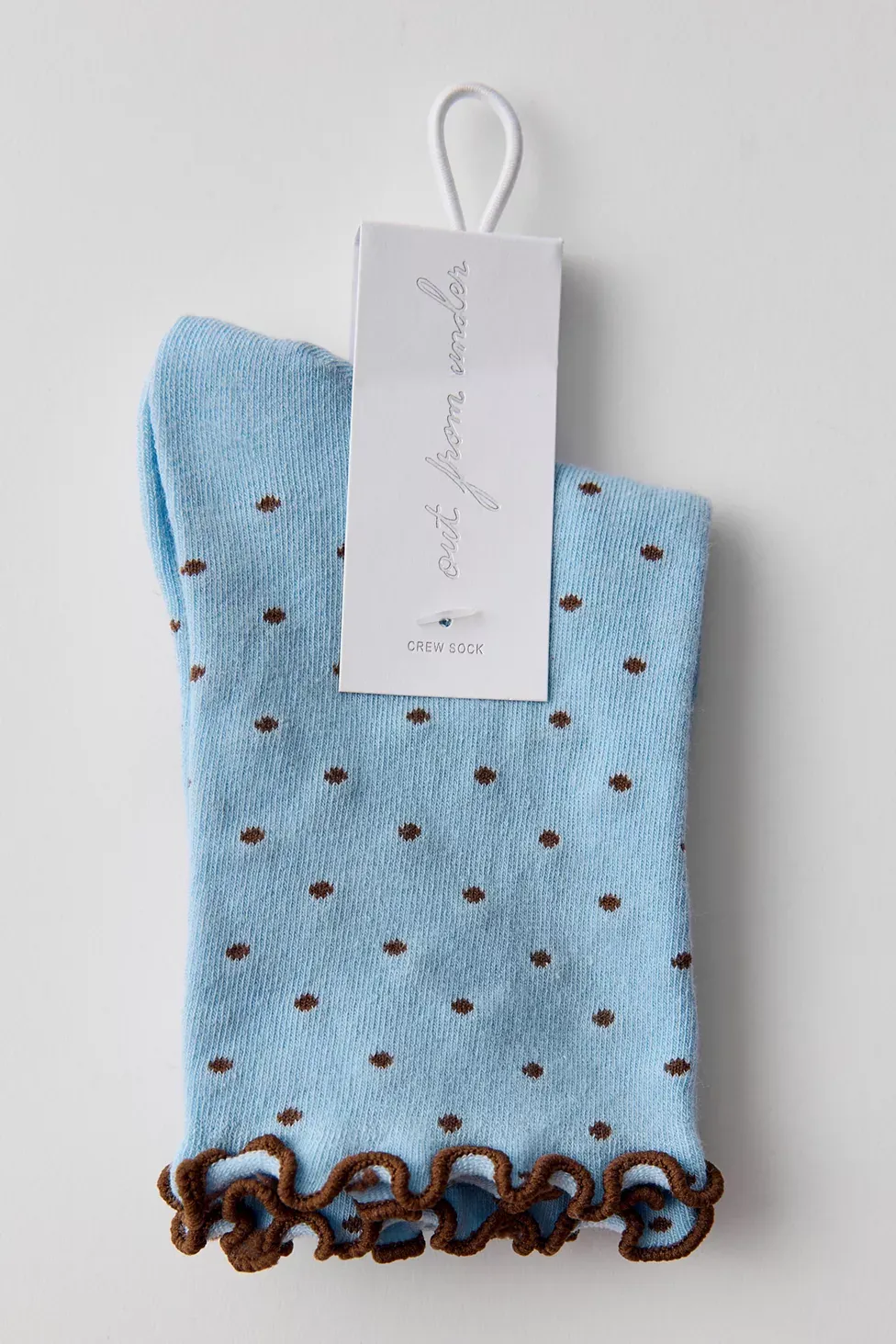 Out From Under Lettuce-Edge Polka Dot Socks - Blue + Brown Polka Dot