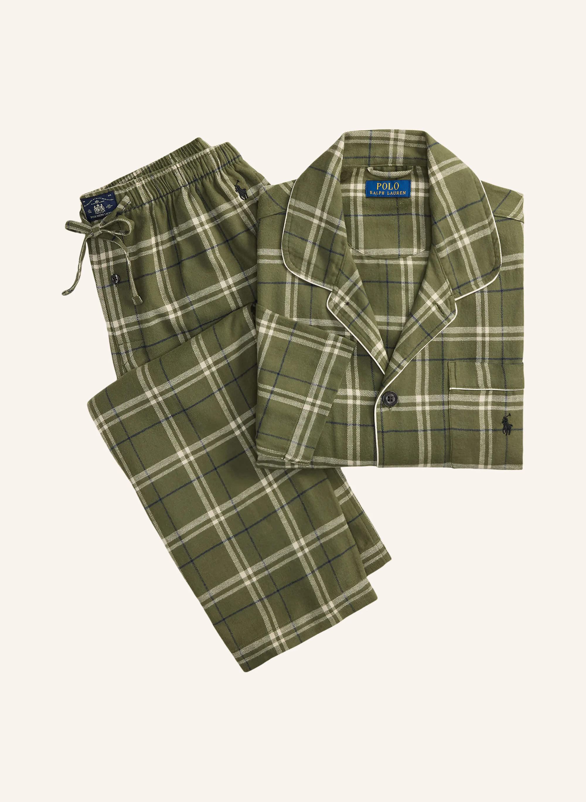 POLO RALPH LAUREN Flanell-Schlafanzug – GRÜN / ECRU / DUNKELBLAU