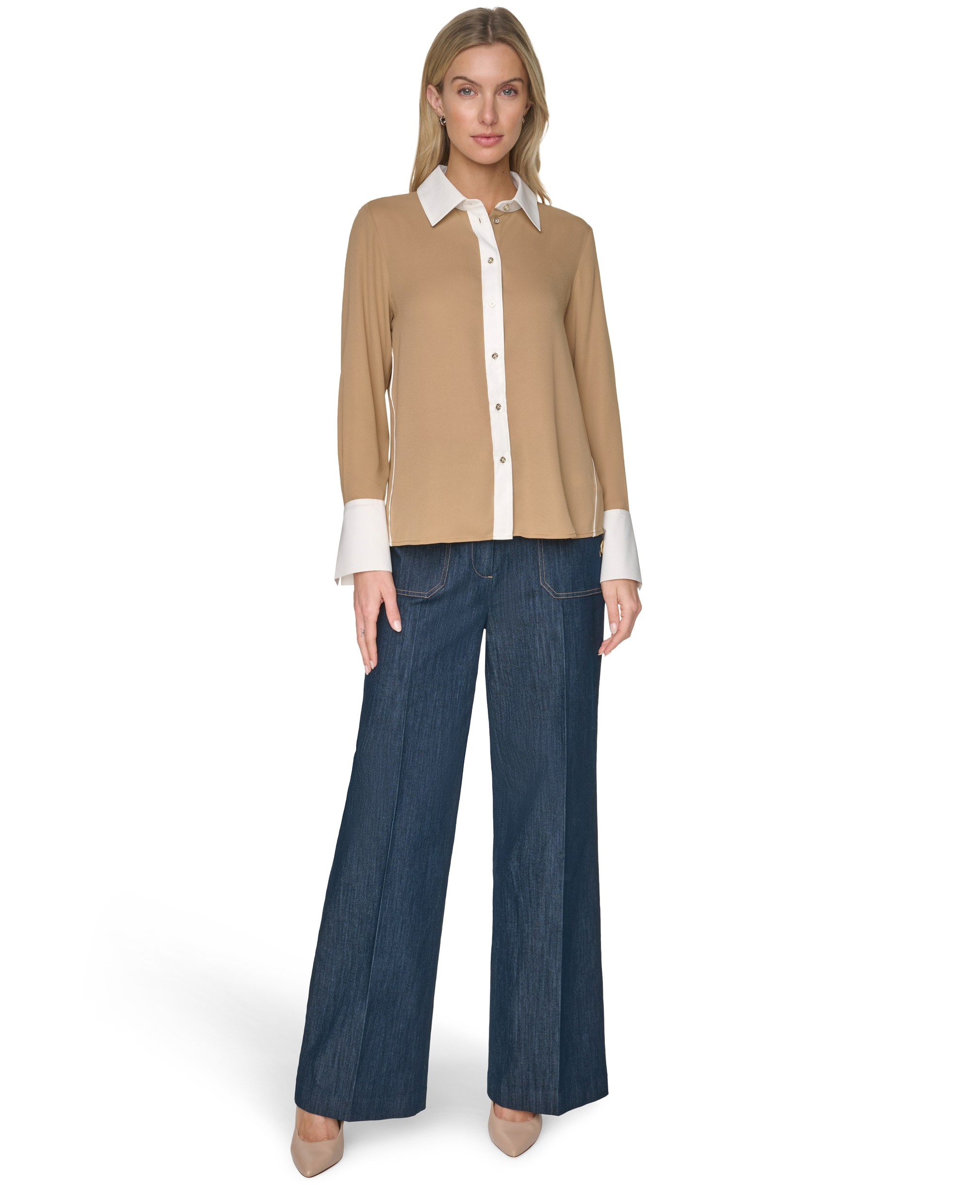 Tommy Hilfiger Women's Slim-Fit Button-Up Top - Tigr Eye/i