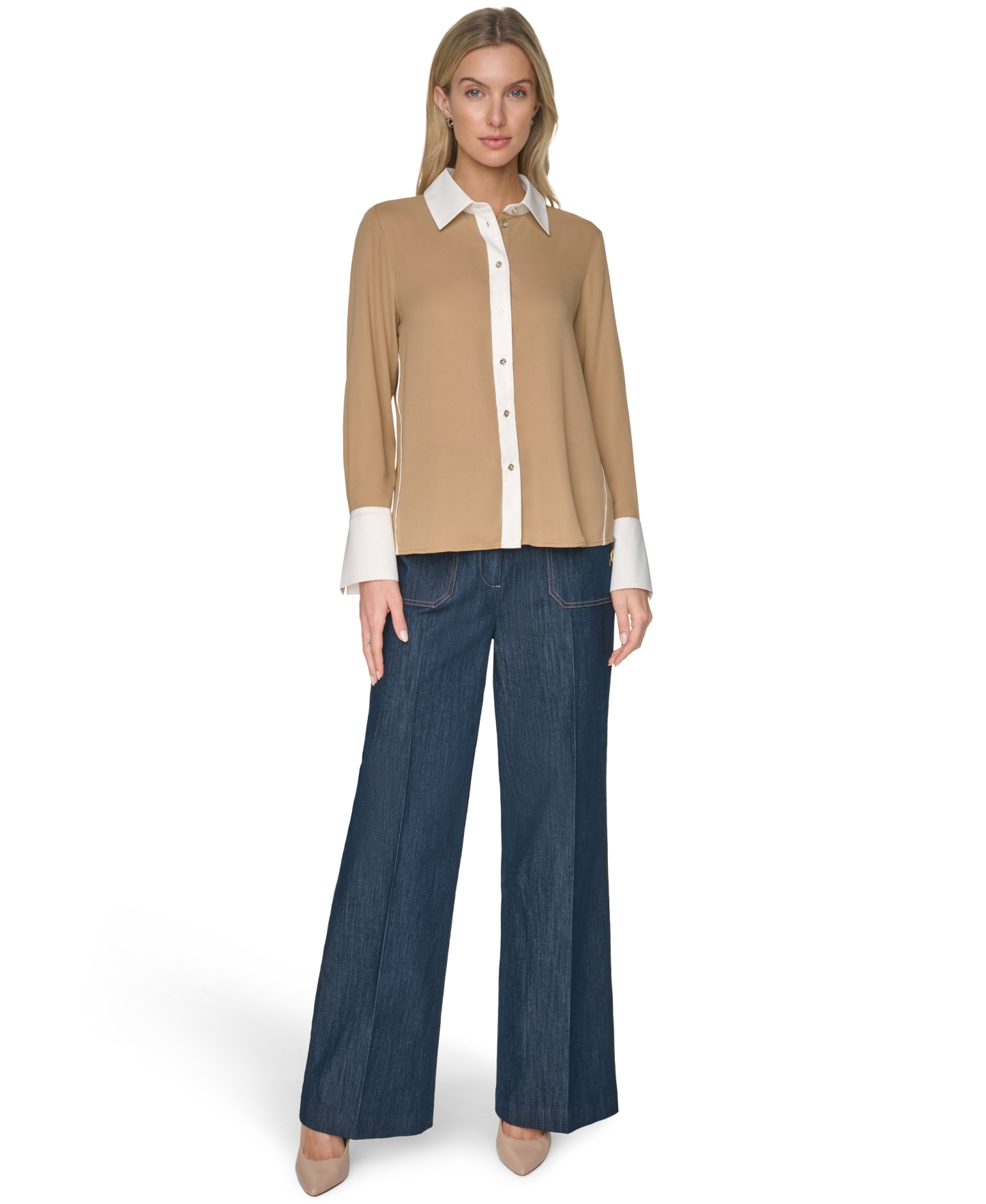 Tommy Hilfiger Women's Slim-Fit Button-Up Top - Tigr Eye/i