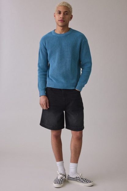 UO Acid Wash Crew Neck Sweater - Blue