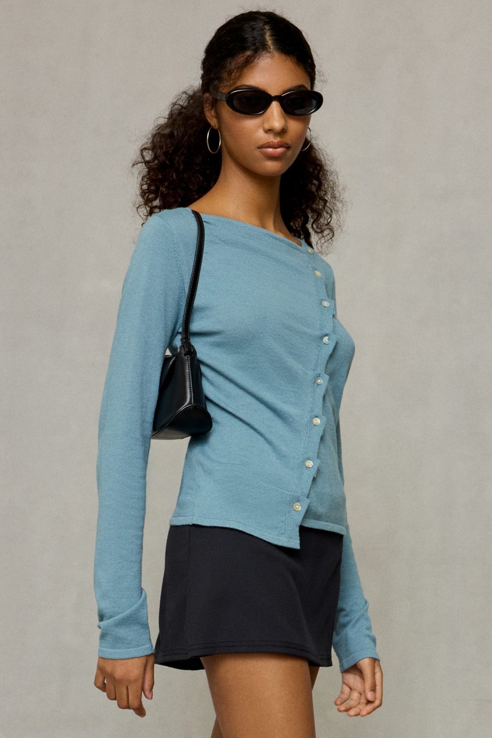 BDG Sutton Slanted Asymmetric Button Cardigan - Blue