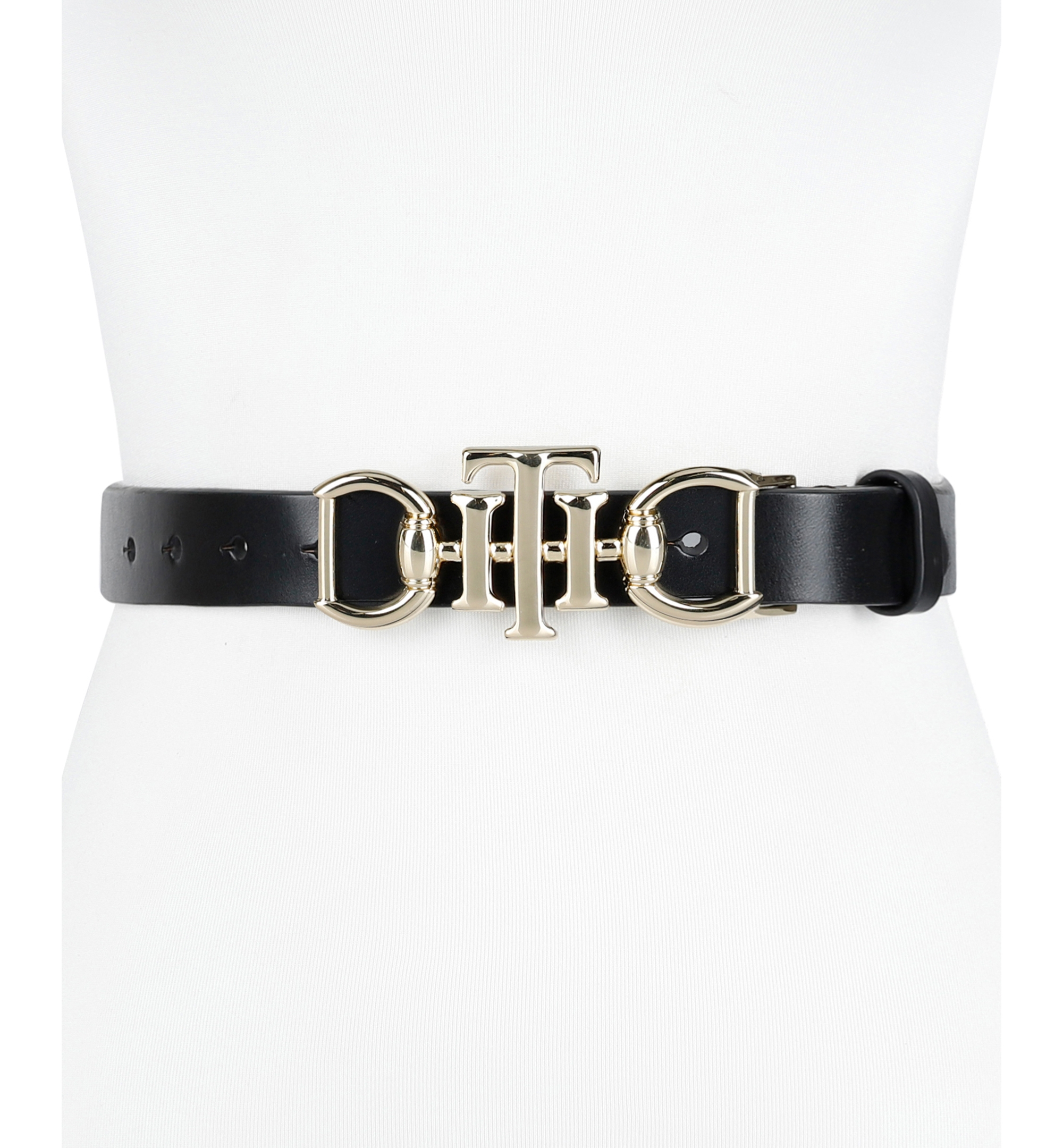 Tommy Hilfiger Women's Skinny Double Ended Horsebit Buckle Dress Casual Belt - Black